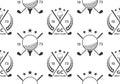 Golf seamless pattern or background with crossed golf clubs and ball on tee. Vector illustration Royalty Free Stock Photo